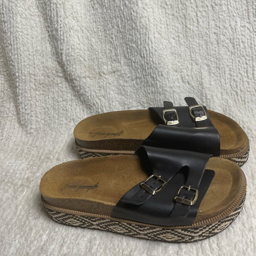 Free People Caravelle Cork Footbed Leather black straps Sandals EUR SZ41 - Picture 2 of 8